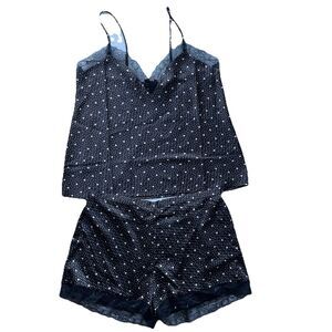 ETAM Black Satin Sentinel Lace Cami Shorts Sleep Set  Sexy Pajama Loungewear L